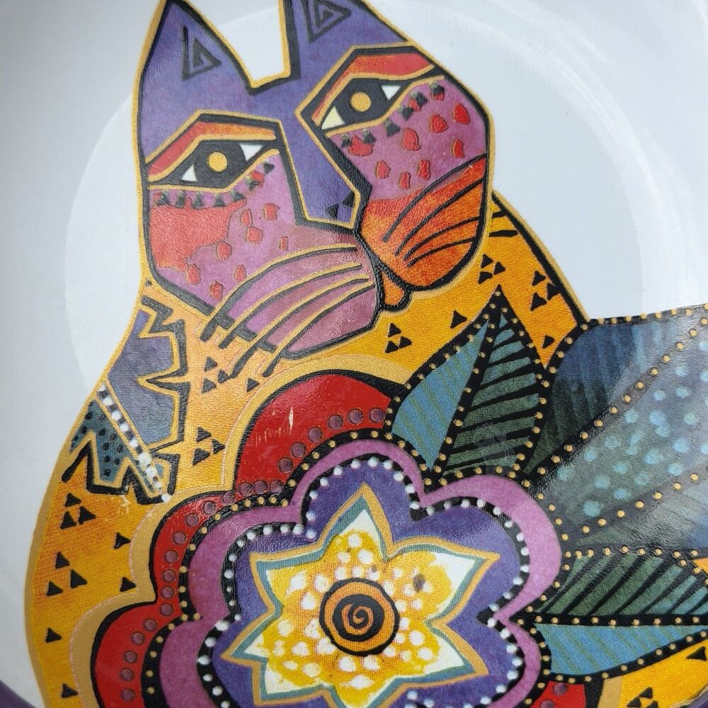 Laurel Burch Cat Floral Ceramic Plate & Bowl Set of 2 Purple 6” - Picture 6 of 14